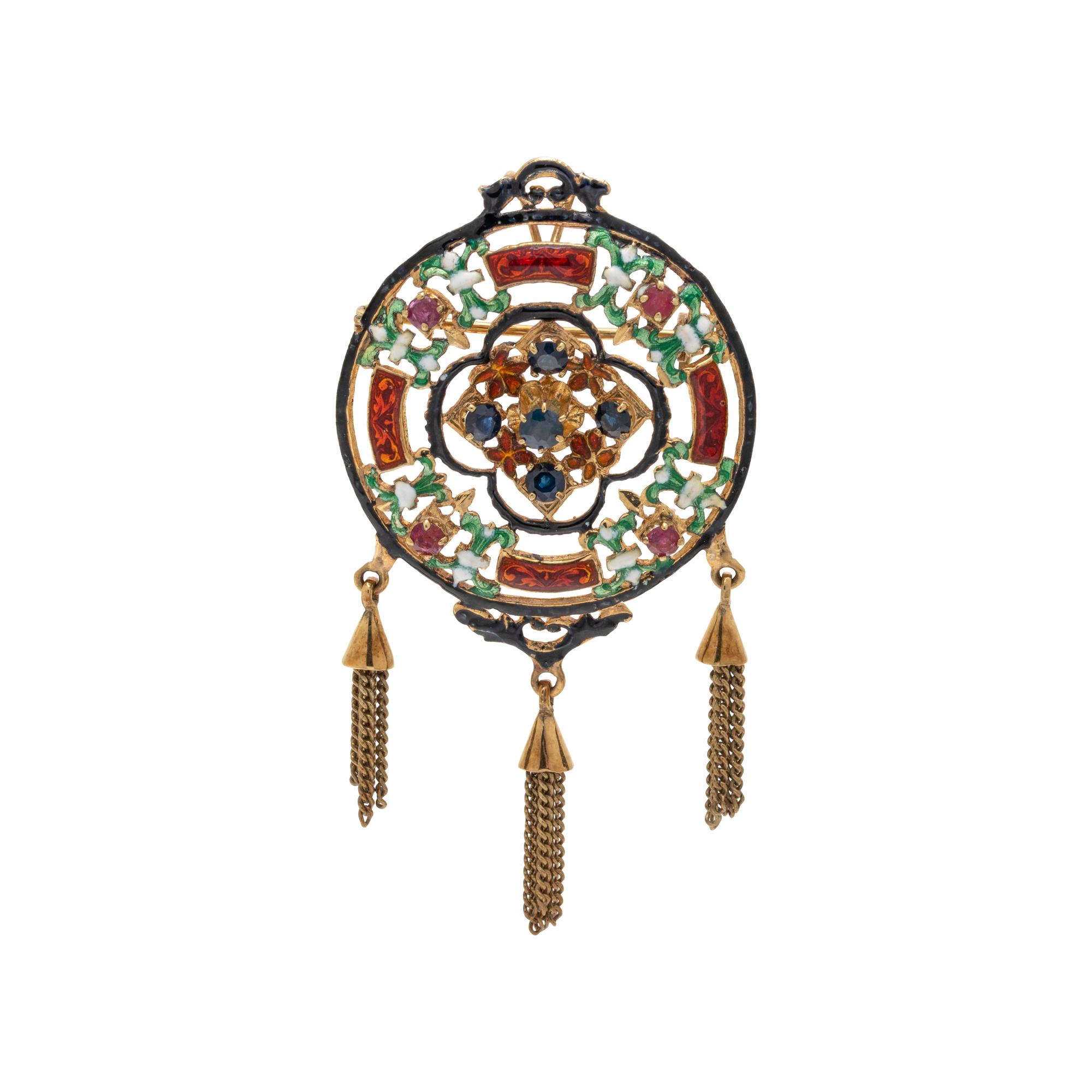 GEMSTONE AND ENAMEL PENDANT/BROOCH