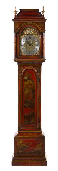 An English Lacquered Tall Case Clock, William Barrow, Height 93 inches.