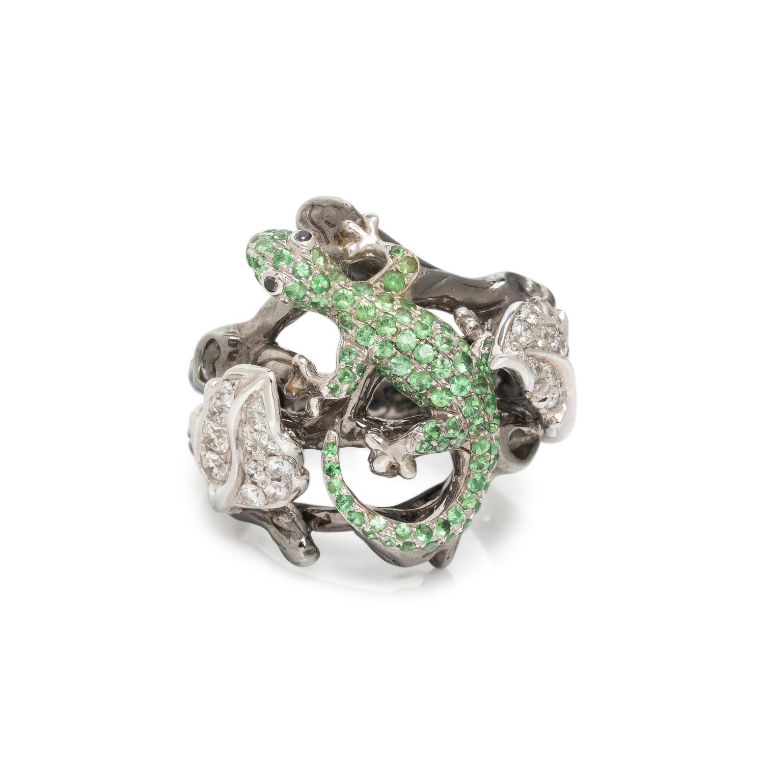 GARNET AND DIAMOND LIZARD RING