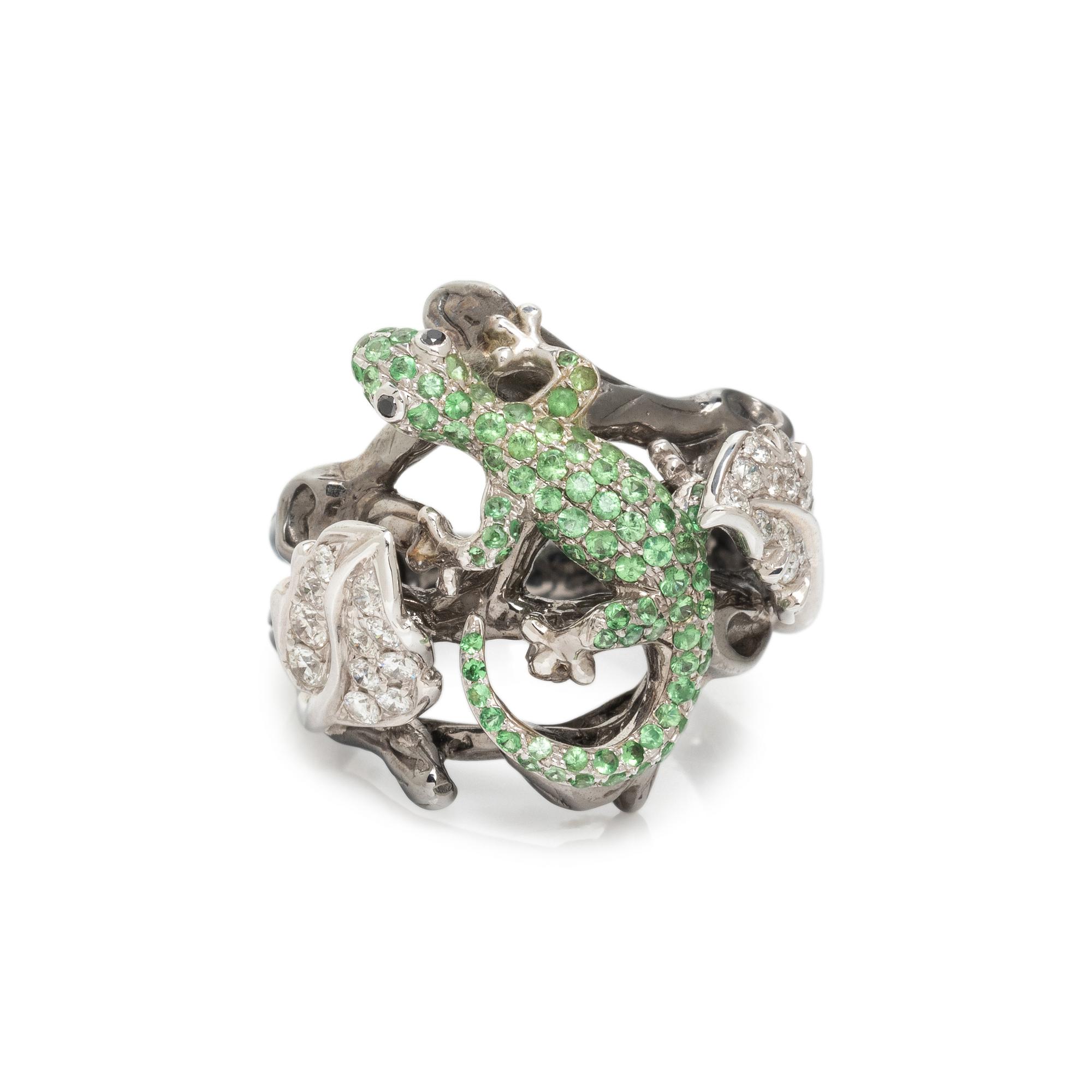 GARNET AND DIAMOND LIZARD RING