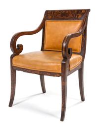 A Dutch Marquetry Open Armchair, Height 36 inches.