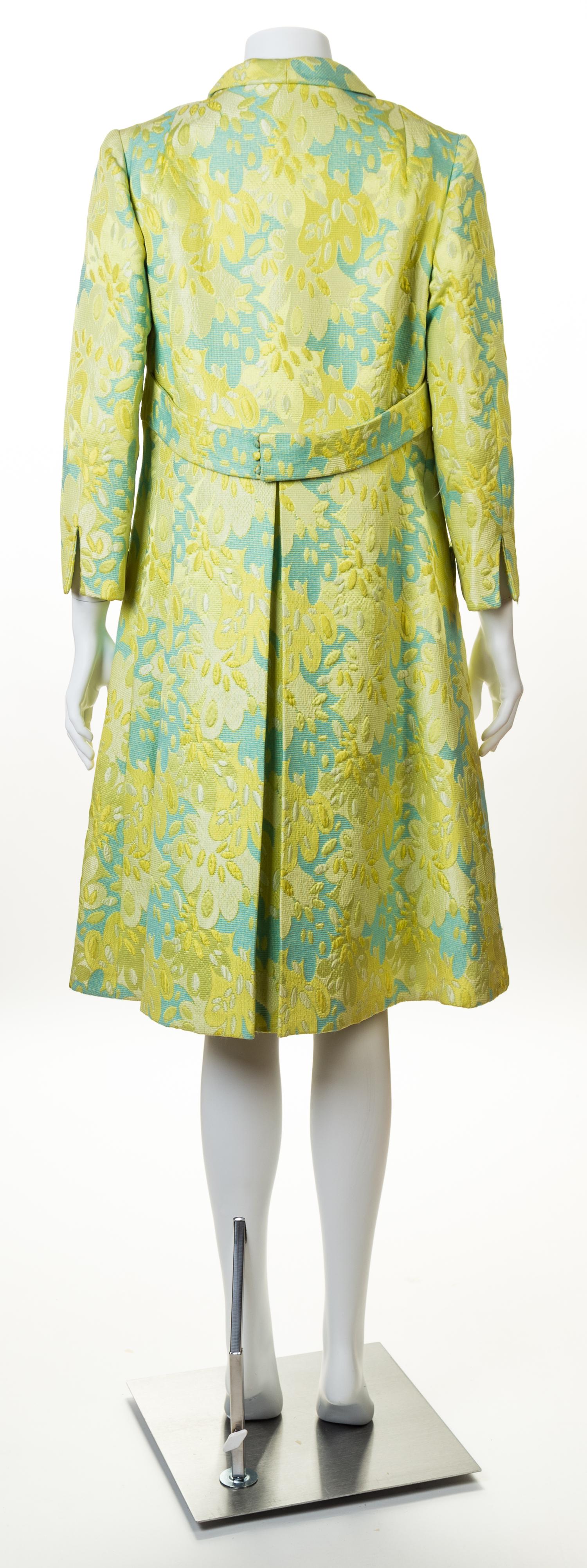 A Blum's-Vogue Yellow Floral Dress and Coat Ensemble, No size.