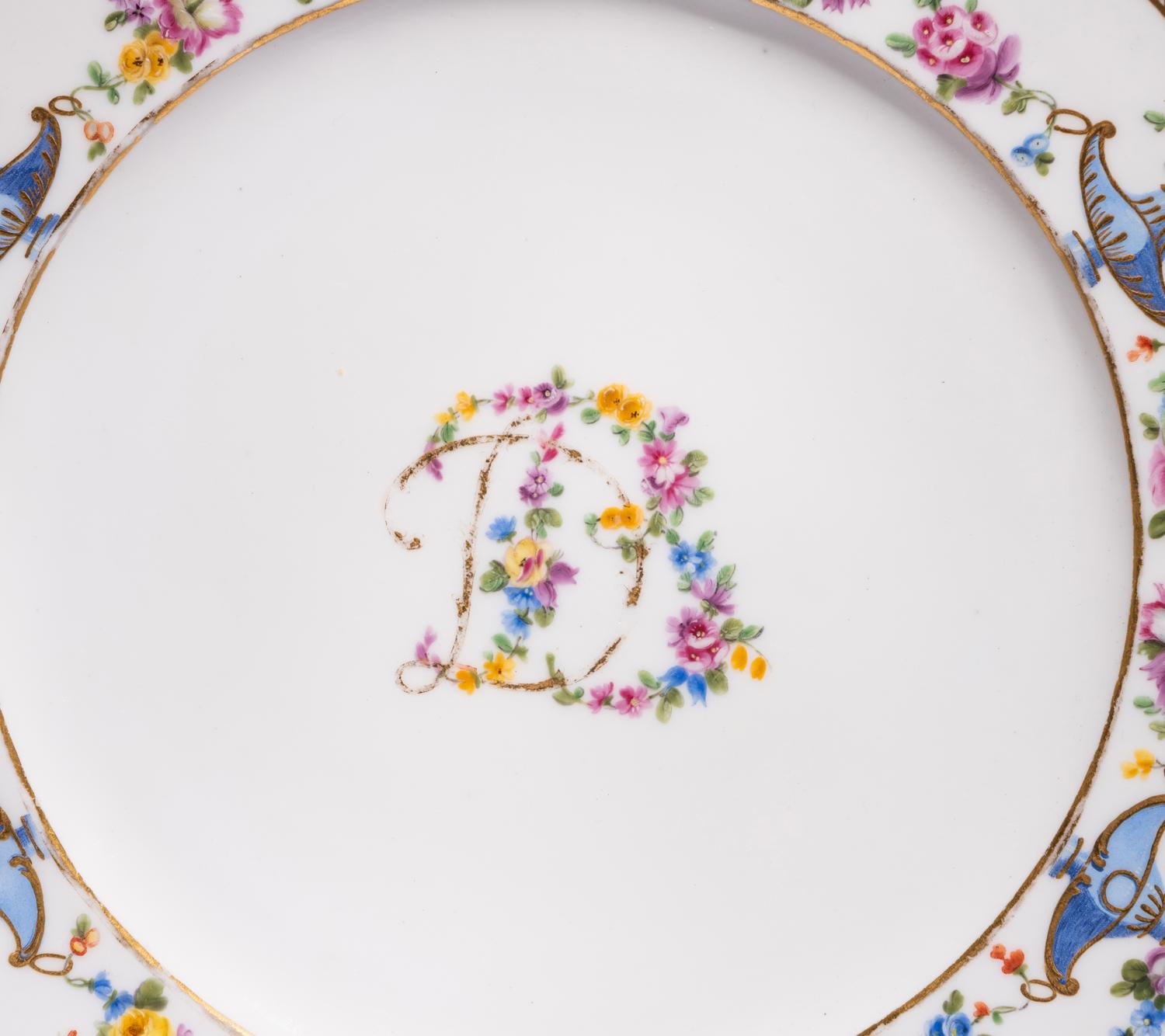 A Sèvres Porcelain Plate Later Decorated to Match the 'Service P etits Vases et Guirlandes' Ordered for the Comtesse Du Barry