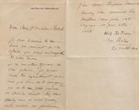 RODIN, Auguste (1840-1917). Autographed letter signed ("Aug. Rodin"), in French, to Monsieur Church, [Paris], 21 July 1909.