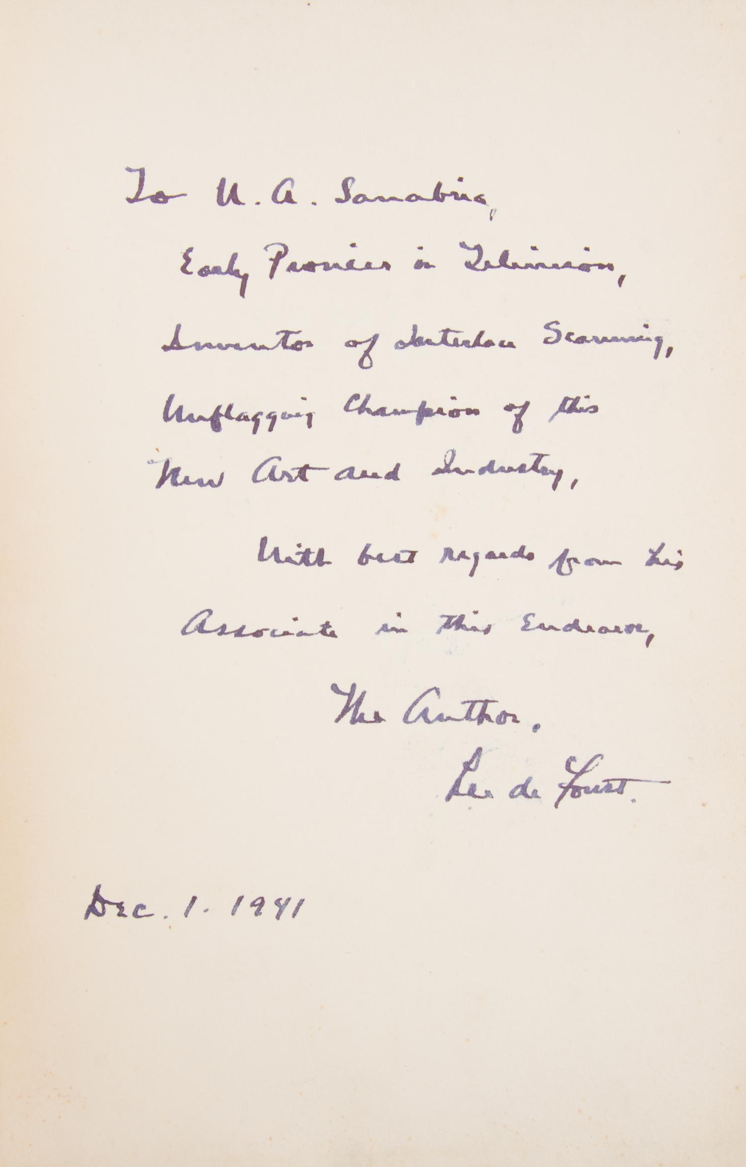 (TECHNOLOGY) DEFOREST, LEE. A collection of signed items (2 books, one ALS, 3 TLS)