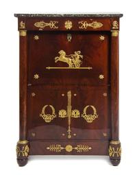 A French Empire Style Gilt Bronze Mounted Mahogany Secretaire a Abattant, EARLY 20TH CENTURY WITH LATER ELEMENTS, Height 56 1/2 x width — EARLY 20TH CENTURY WITH LATER ELEMENTS