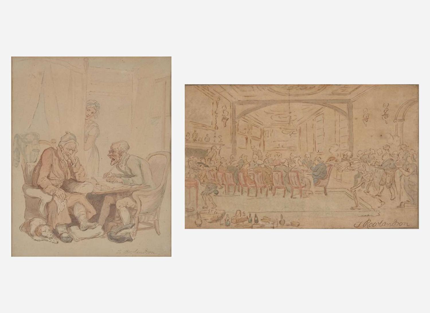 Thomas Rowlandson (British, 1756-1827) - The Last Will (Seated Figures); together with Death as Host (Dinner Party with Skeleton) (Two Works)