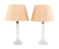 A Pair of Brass Mounted Cut Glass Columnar able Lamps