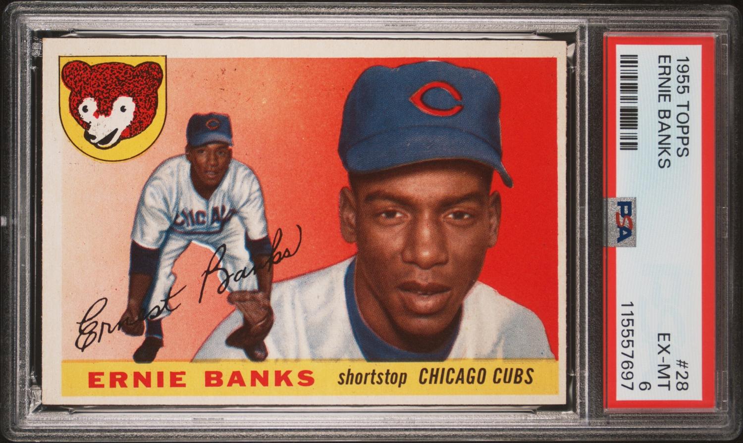 A 1955 Topps Ernie Banks Baseball Card No. 28 (PSA 6 EX-MT) from The Collection of David Eisenhower