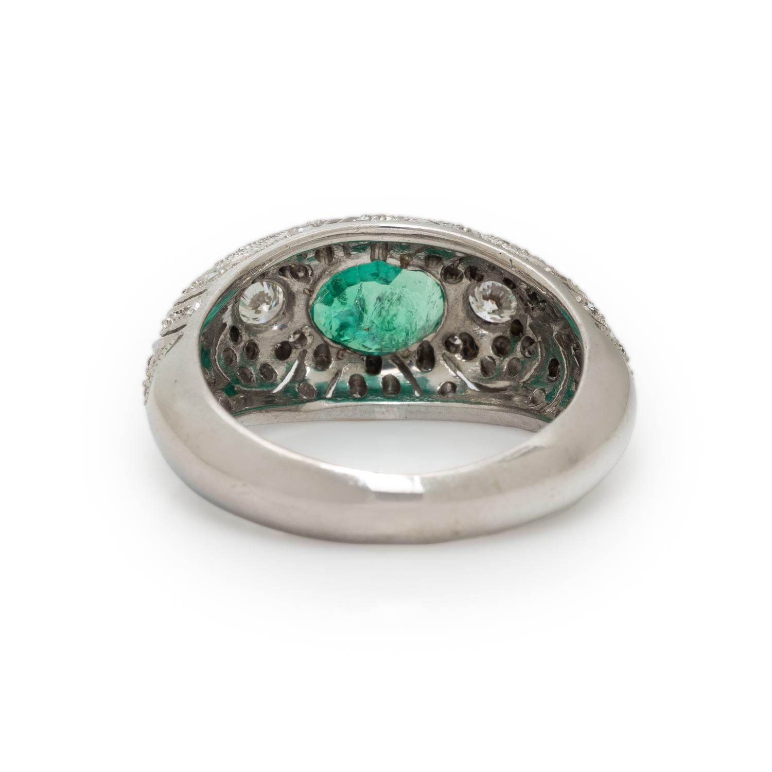 LEVIAN, EMERALD, DIAMOND, AND WHITE GOLD RING