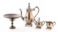 A Three Piece American Silver-plate Coffee Service, F.B. Rogers Silver Co., Taunton, MA, comprising a coffee pot, a creamer, and a cove