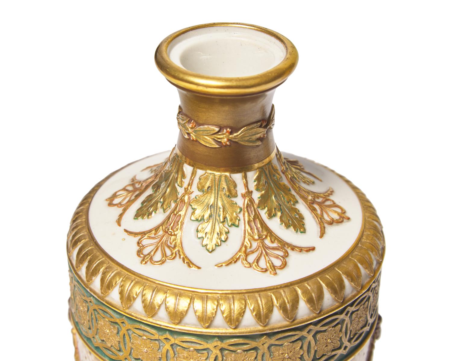 Two Wedgwood Parcel-Gilt and Bronzed Queen's Ware Vases