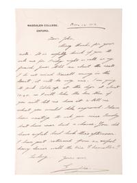 [ROYALTY]. WINDSOR, Edward, Duke of (1894-1972). Autograph letter signed ("Eddie"), as Prince of Wales. Oxford, 14 November 1912.