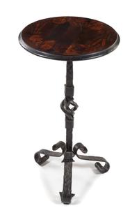 An Italian Marquetry Table Height 25 x diameter of top 14 1/2 inches. — 19TH CENTURY, THE BASE LATER