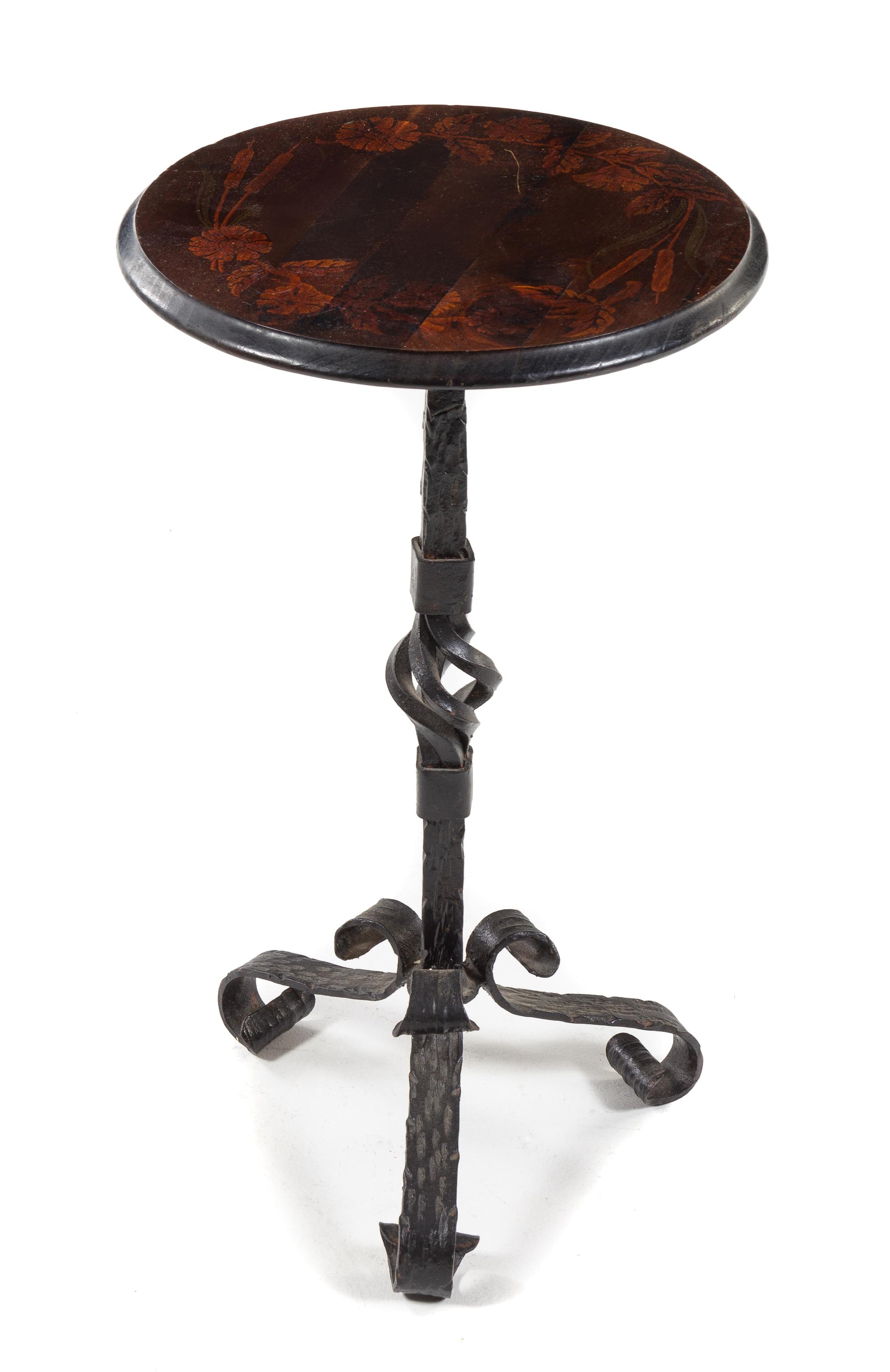 An Italian Marquetry Table Height 25 x diameter of top 14 1/2 inches. — 19TH CENTURY, THE BASE LATER