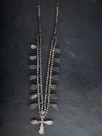 Navajo Silver and Turquoise Squash Blossom Necklacce, with Cross Naja