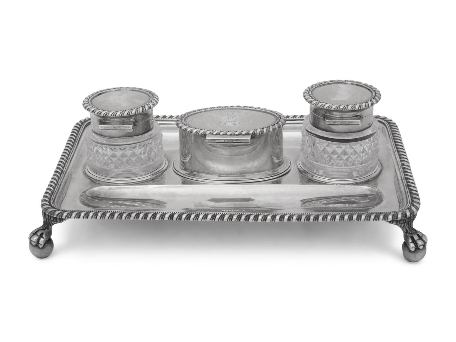 A Victorian Silver and Cut Glass Ink Stand