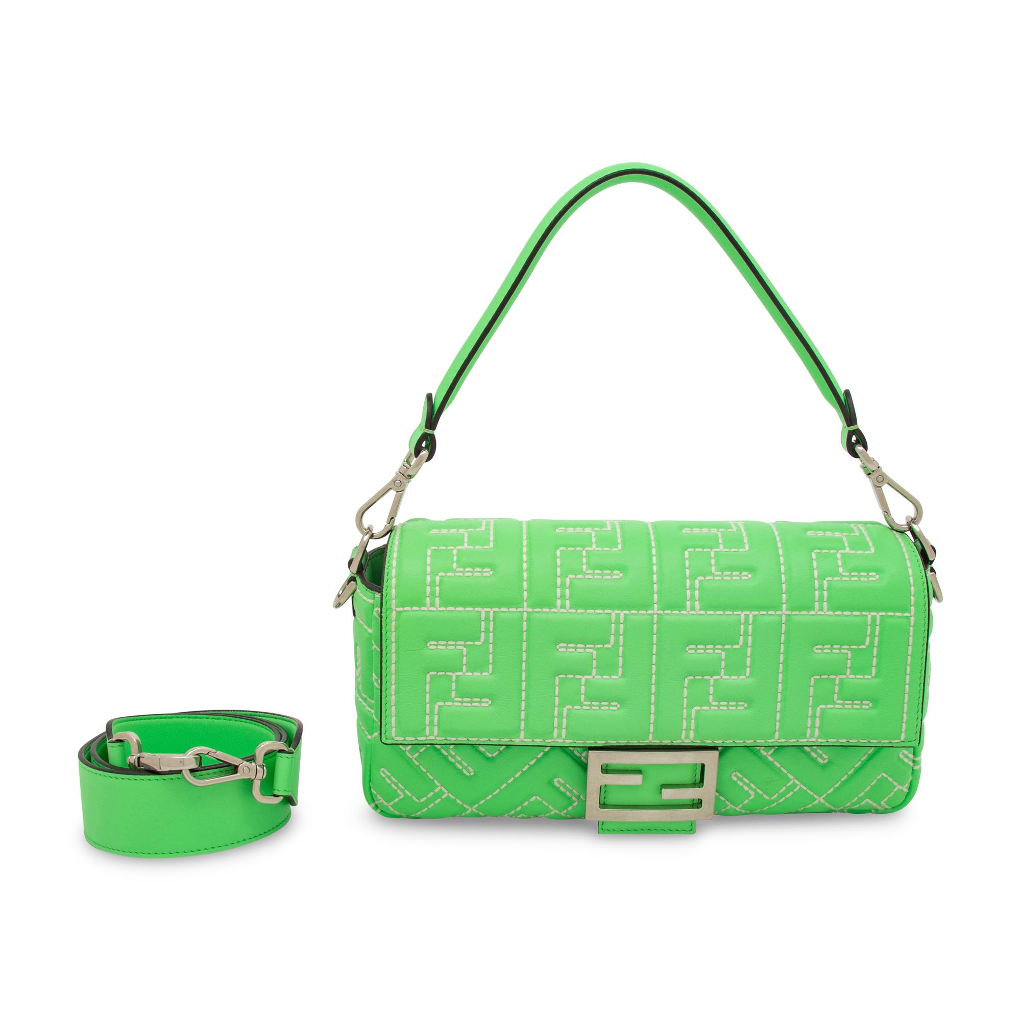 FENDI, MINT GREEN QUILTED LEATHER BAGUETTE