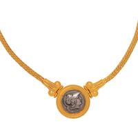 HIGH KARAT YELLOW GOLD AND ROMAN STYLE COIN NECKLACE