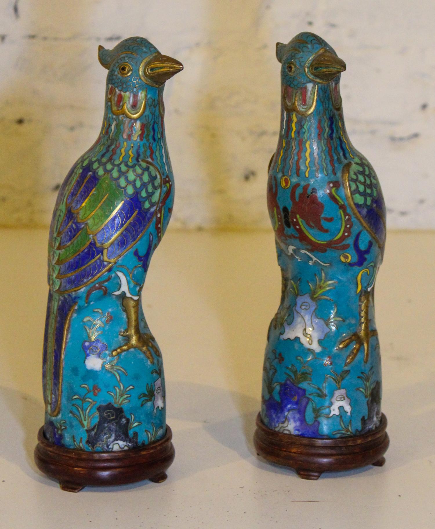 A Pair of Cloisonne Enamel Figures of Birds Height 9 1/4 inches. — 19TH/20TH CENTURY