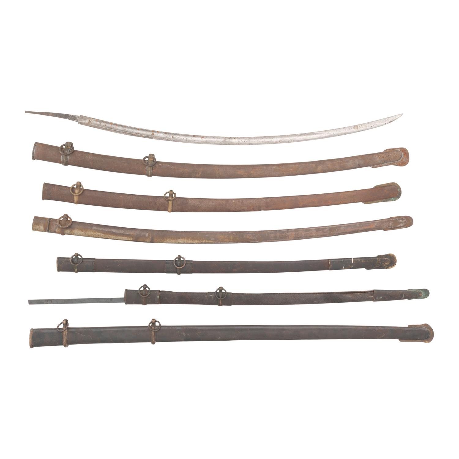Group of Loose Metal Sword Scabbards & A Saber Blade