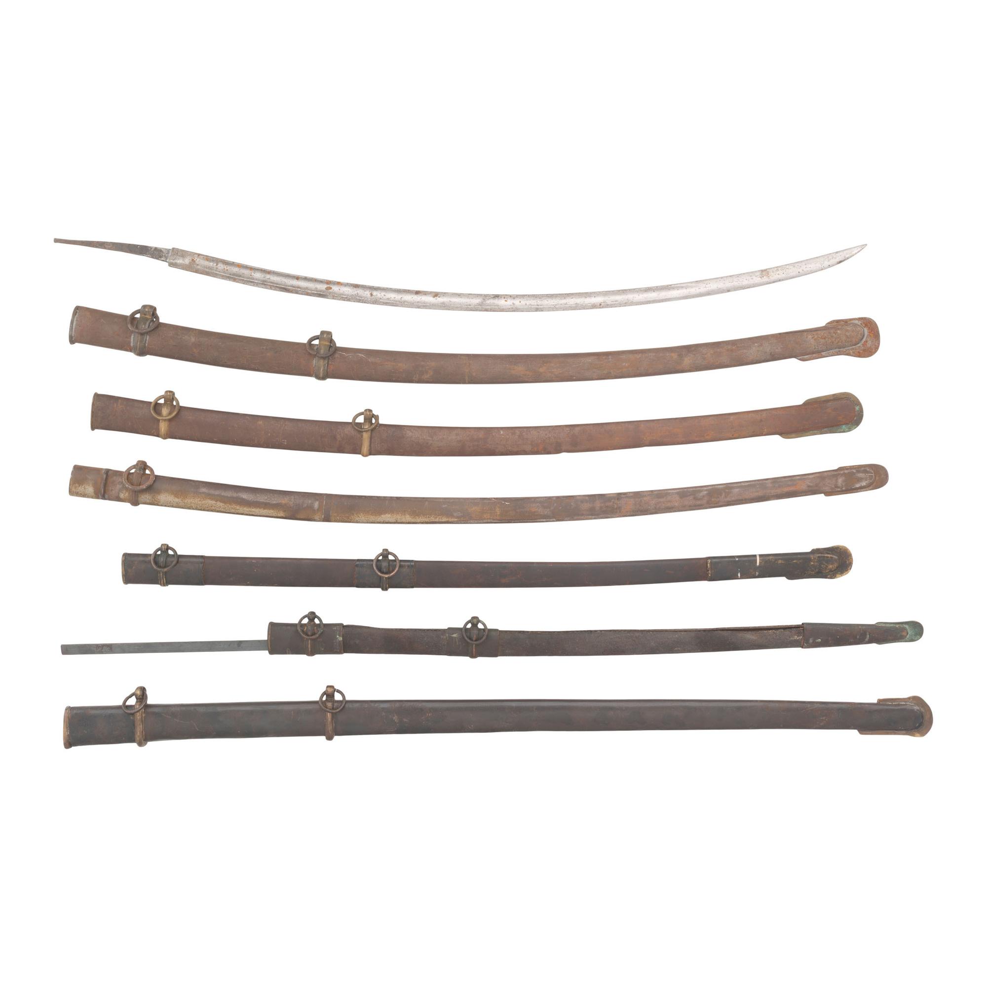 Group of Loose Metal Sword Scabbards & A Saber Blade
