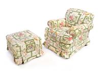 An Upholstered Armchair and Ottoman Height of armchair 32 1/2 inches.