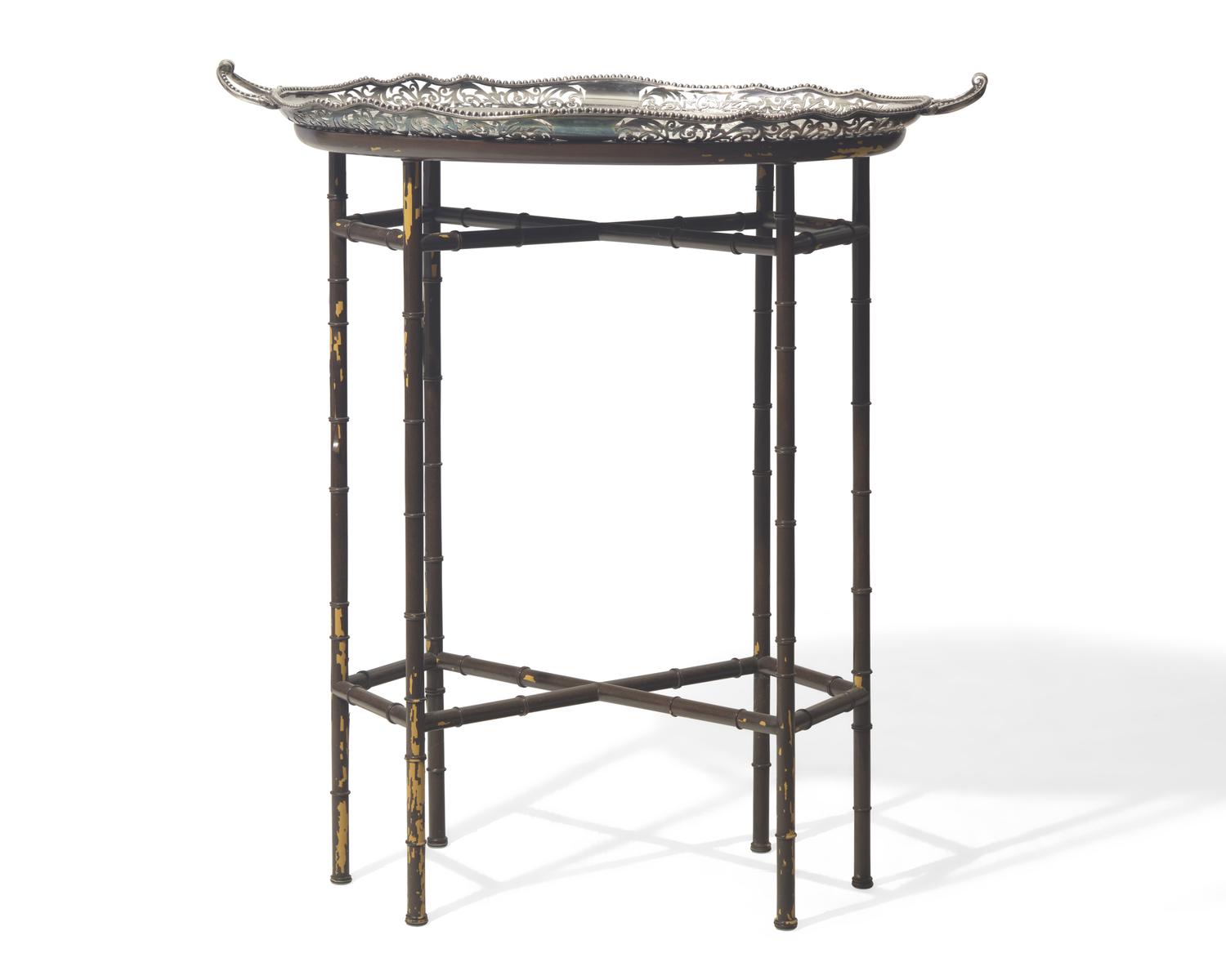 A Silver-Plate Tray on Faux Bamboo Stand