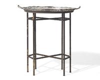 A Silver-Plate Tray on Faux Bamboo Stand