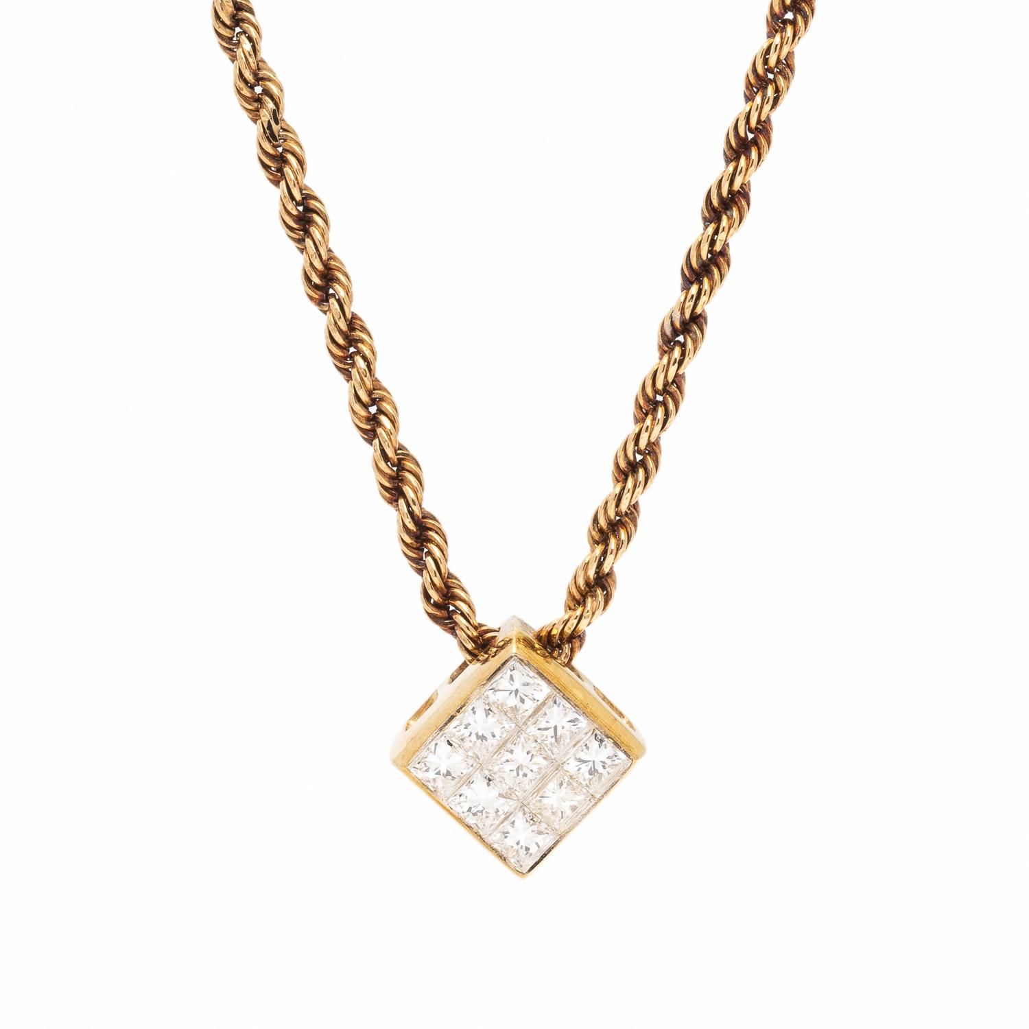 Diamond and Yellow Gold Pendant Necklace