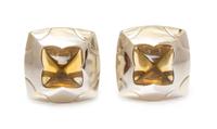 A Pair of 18 Karat White Gold and Citrine 'Pyramid' Earclips, Bvlgari, 19.50 dwts.