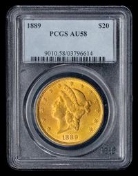 A United States 1889 Liberty Head $20 Gold Coin