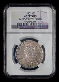 An 1830 Capped Bust 50c Coin (NGC VG Details-Improperly Cleaned)