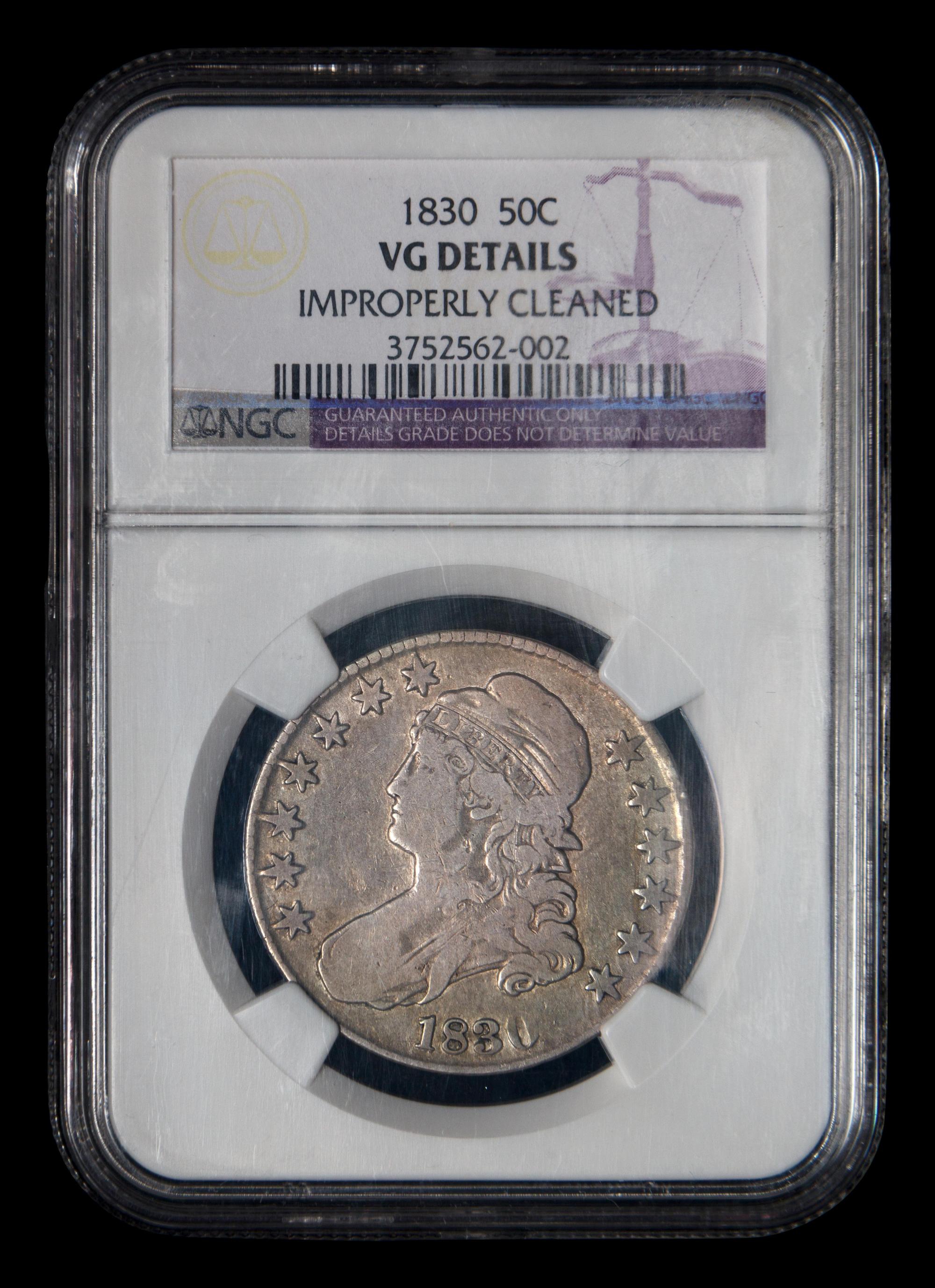 An 1830 Capped Bust 50c Coin (NGC VG Details-Improperly Cleaned)