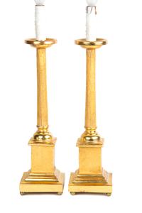 A Pair of Empire Style Giltwood Table Lamps Height 20 inches. — 20TH CENTURY