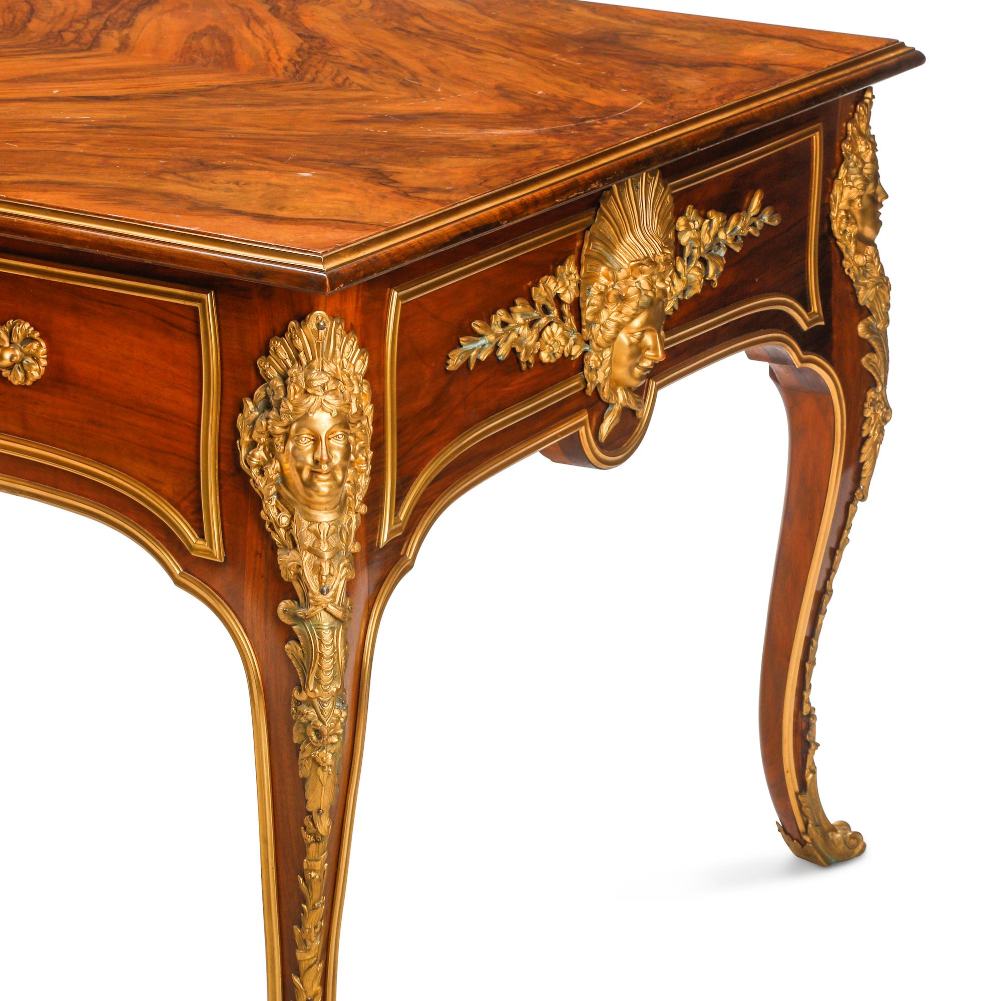 A Large Louis XV Style Gilt Bronze Mounted Partners Bureau Plat