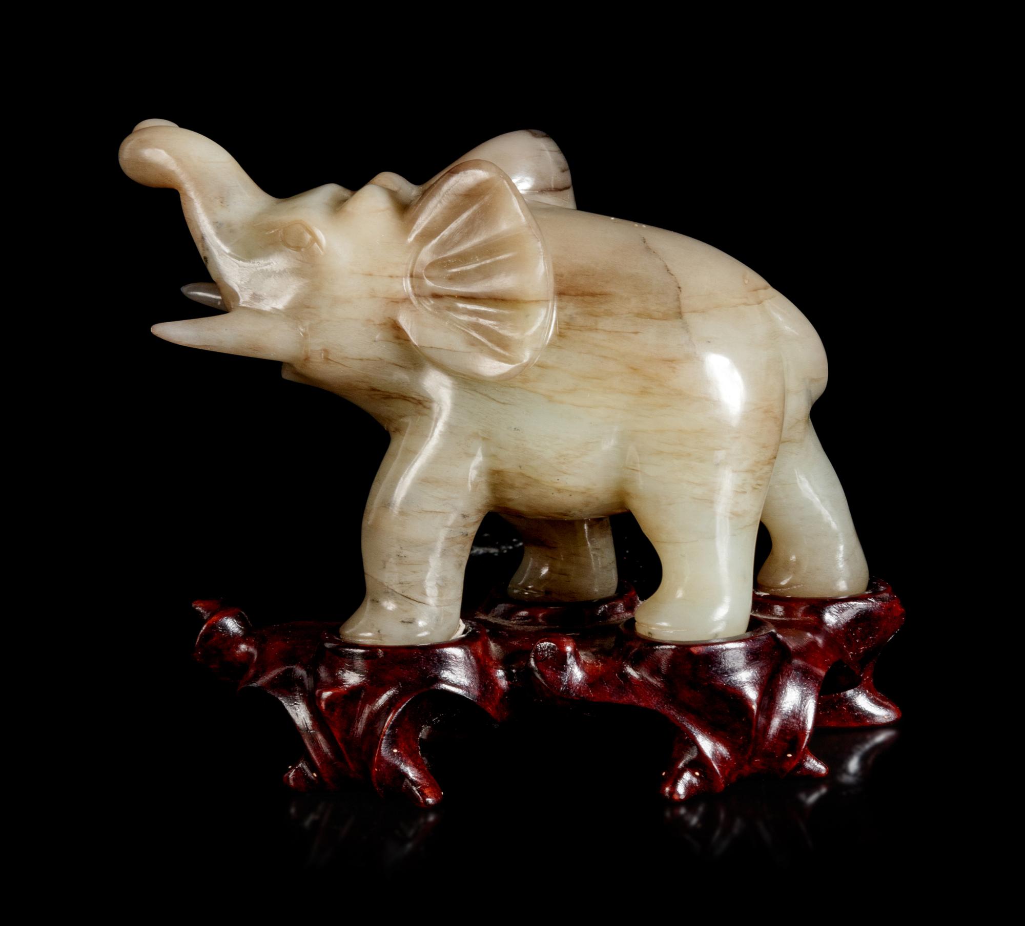 Three Chinese Jade Figures of Elephants