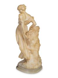 An Italian Carved Alabaster Figure of a Robed Maiden