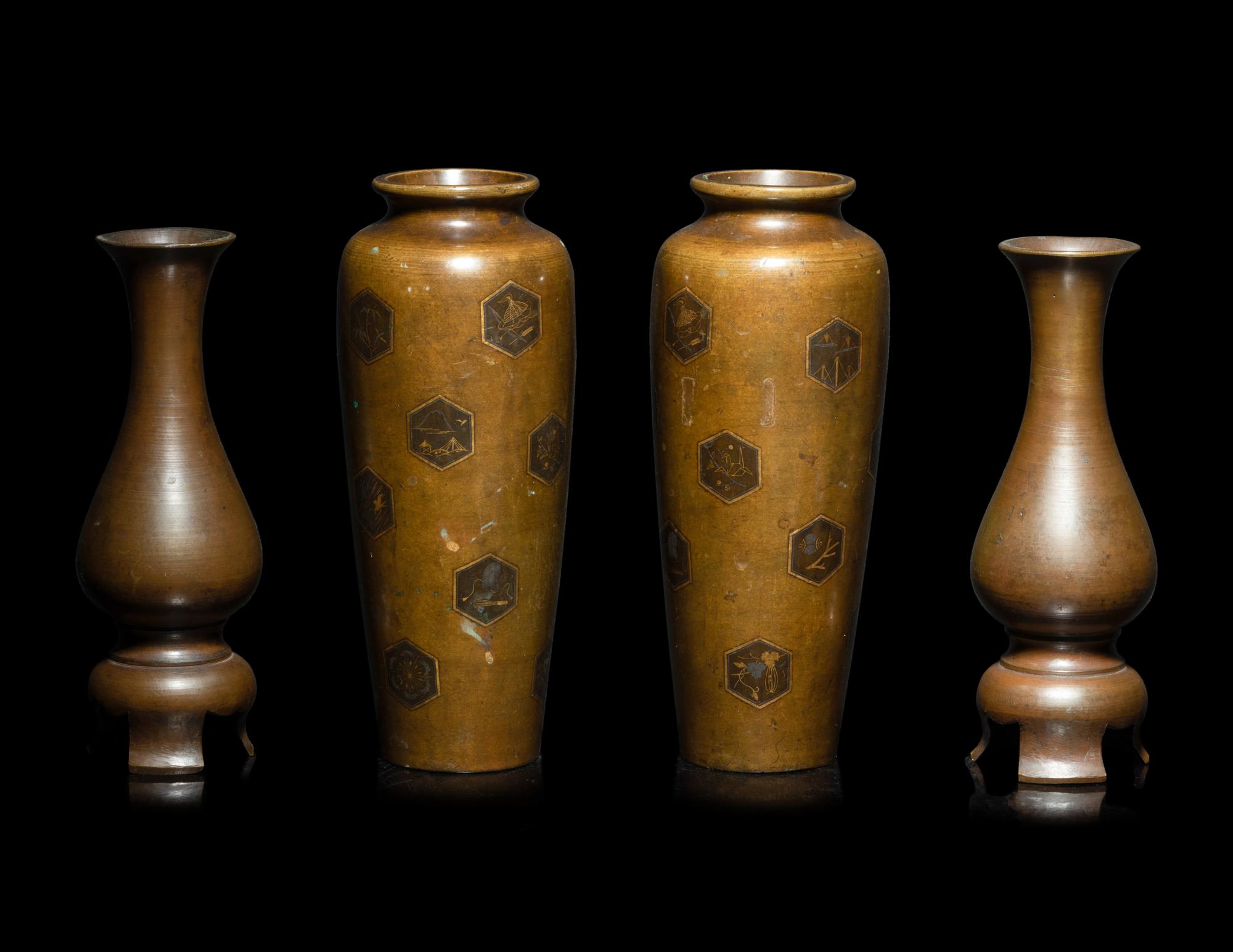 Two Pairs of Japanese Bronze Vases
