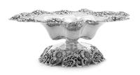 An American Silver Tazza, Dominick & Haff, New York, NY, the bowl and foot rim decorated with floral and pierced C-scroll decoration.