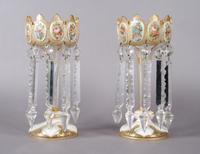 A Pair of Bohemian Glass Enameled Lusters, Height 10 1/4 inches.