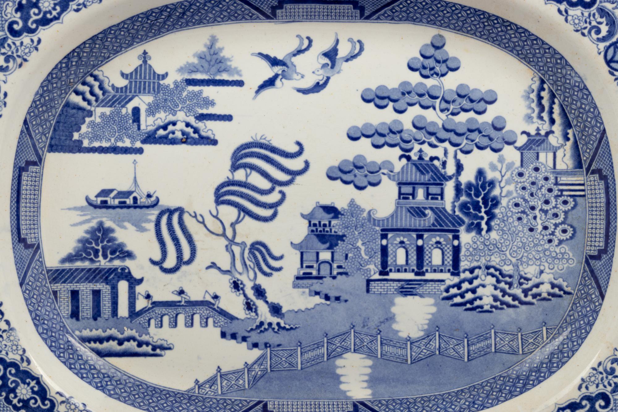 Four English Transfer-Decorated Stoneware Platters