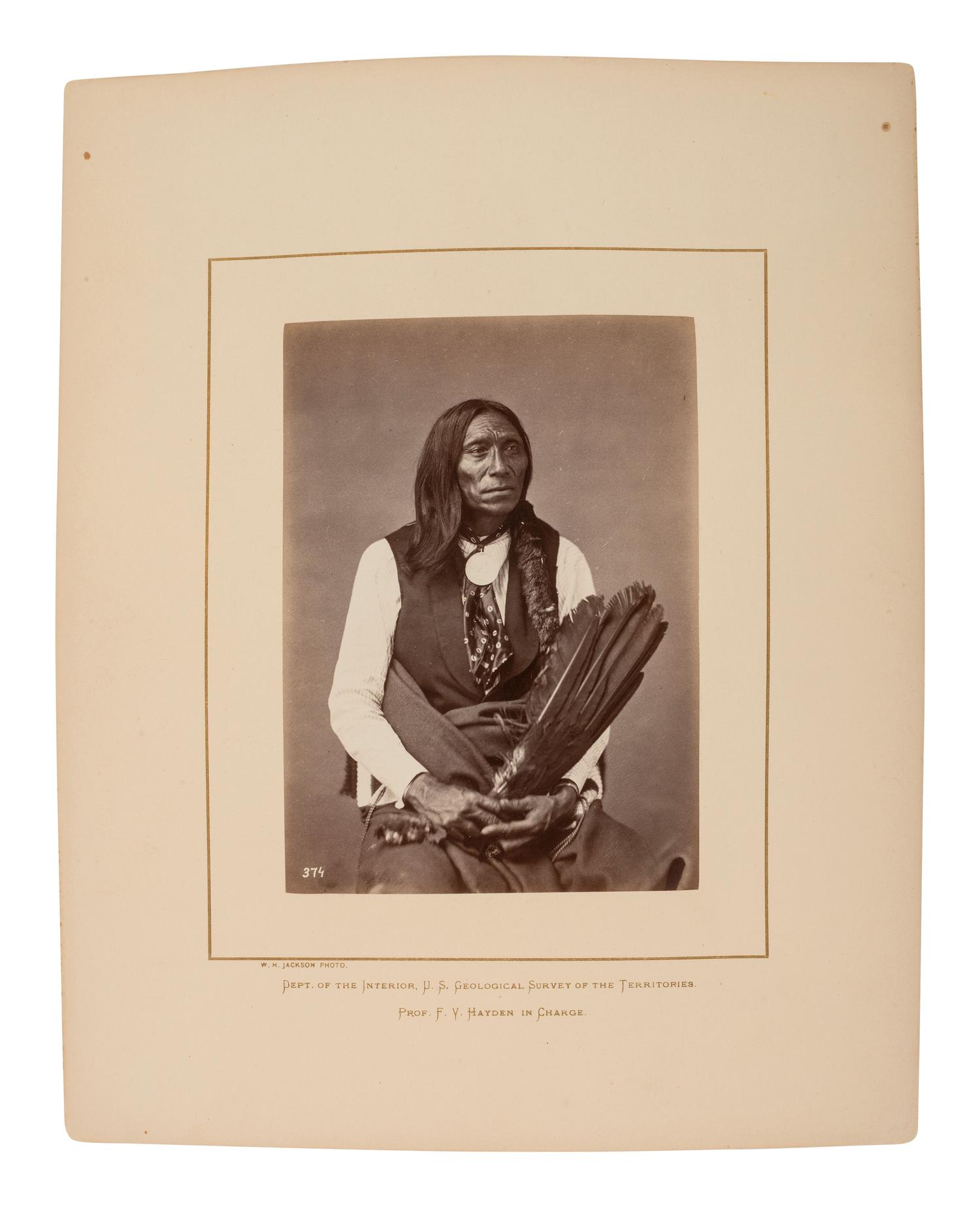 JACKSON, William Henry (1843-1942)]. Albumen photograph of Swift Bear, Brulé Lakota.