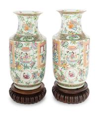 A Pair of Chinese Export Canton Style Porcelain Vases