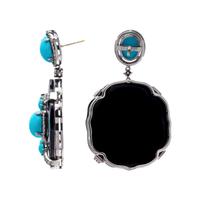ONYX, TURQUOISE AND DIAMOND EARRINGS
