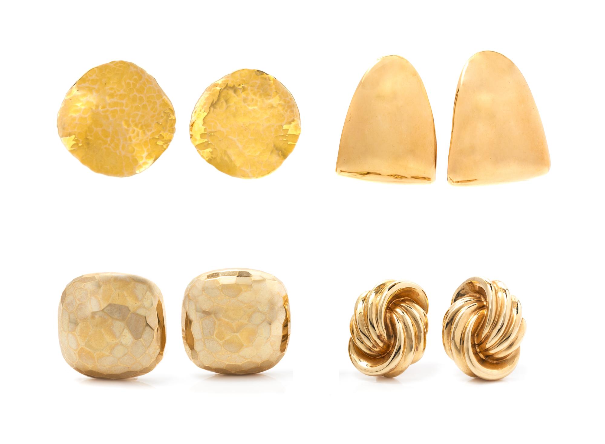 A Collection of 14 Karat Yellow Gold Earclips, 29.50 dwts.