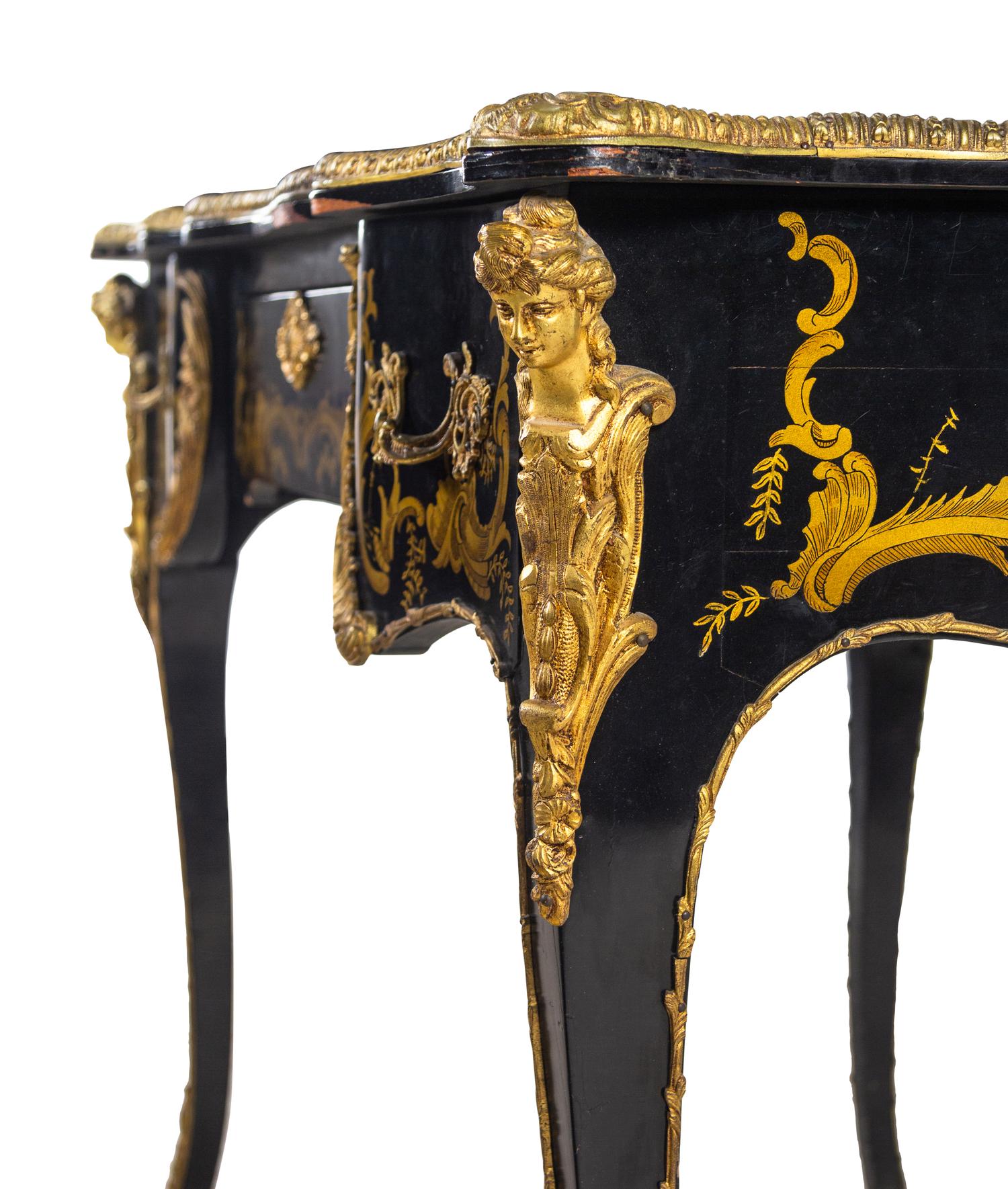 A Louis XV Style Gilt Bronze Mounted Lacquered Bureau Plat
