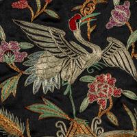 A Set of Chinese Navy Ground Embroidered Silk 'Crane' Jacket and Matching Pants, 19th Century 清晚期 石青地盤金綉團鶴紋女褂褲一套