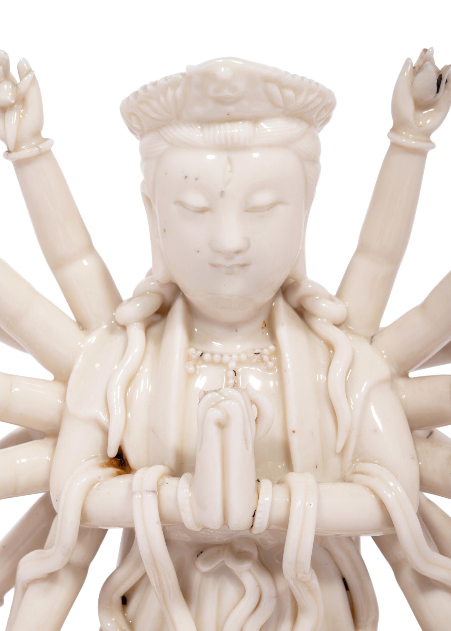 A Chinese Blanc-de-Chine Porcelain Figure of Multi-Armed Guanyin
