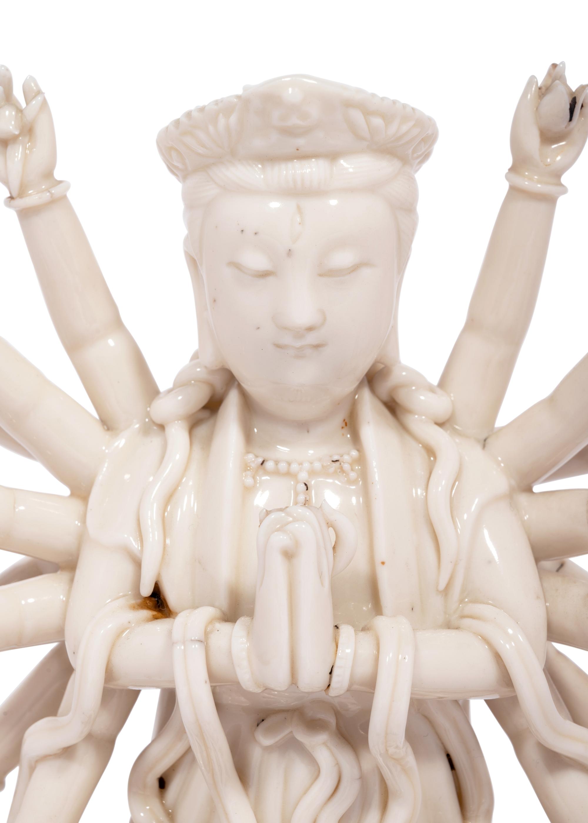 A Chinese Blanc-de-Chine Porcelain Figure of Multi-Armed Guanyin